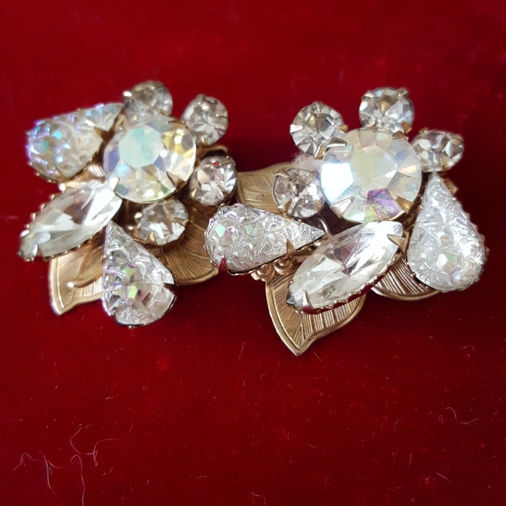 Vintage Earrings Clip on Designer Rhinestone